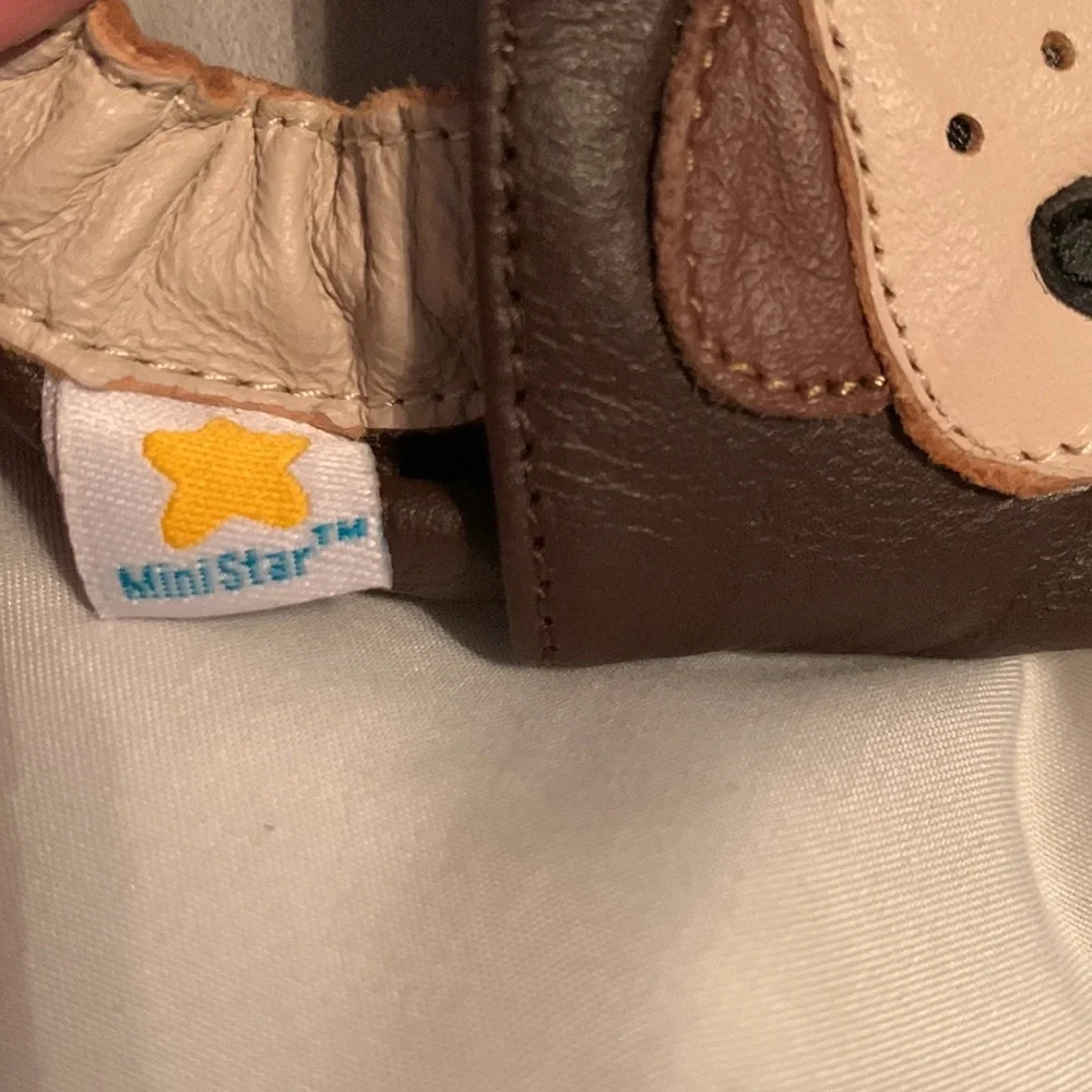 Mine Star Newborn Brown and Cream Slippers with Puppy Design